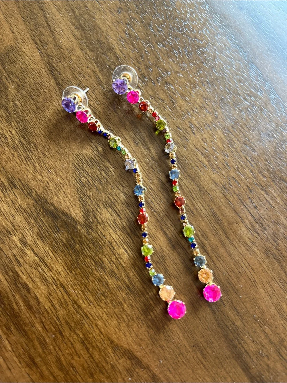 Multicolor Crystal Drop Earrings - Gold Tone